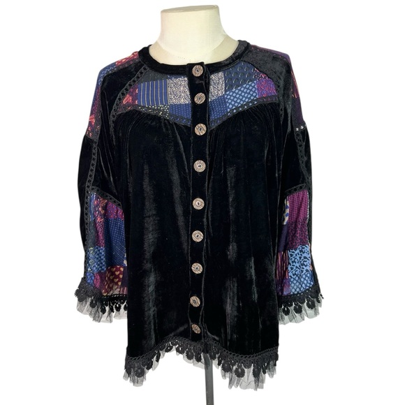 Pol velvet patchwork top size S whimsigoth tulle edging lace accents - Picture 1 of 10